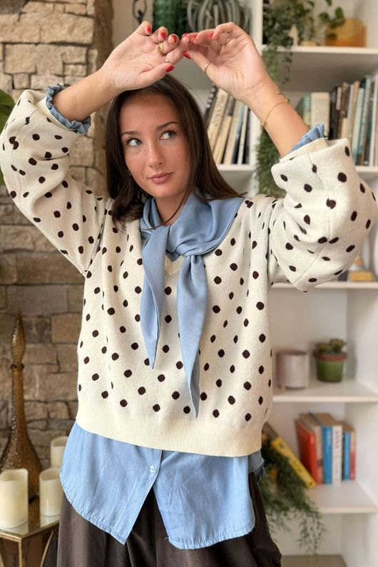 Edie Polka Dot Knit Ecru